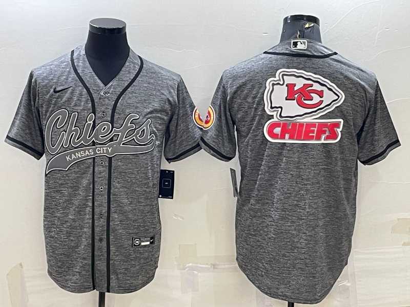 Men%27s Kansas City Chiefs Grey Team Big Logo With Patch Cool Base Stitched Baseball Jersey->las vegas raiders->NFL Jersey